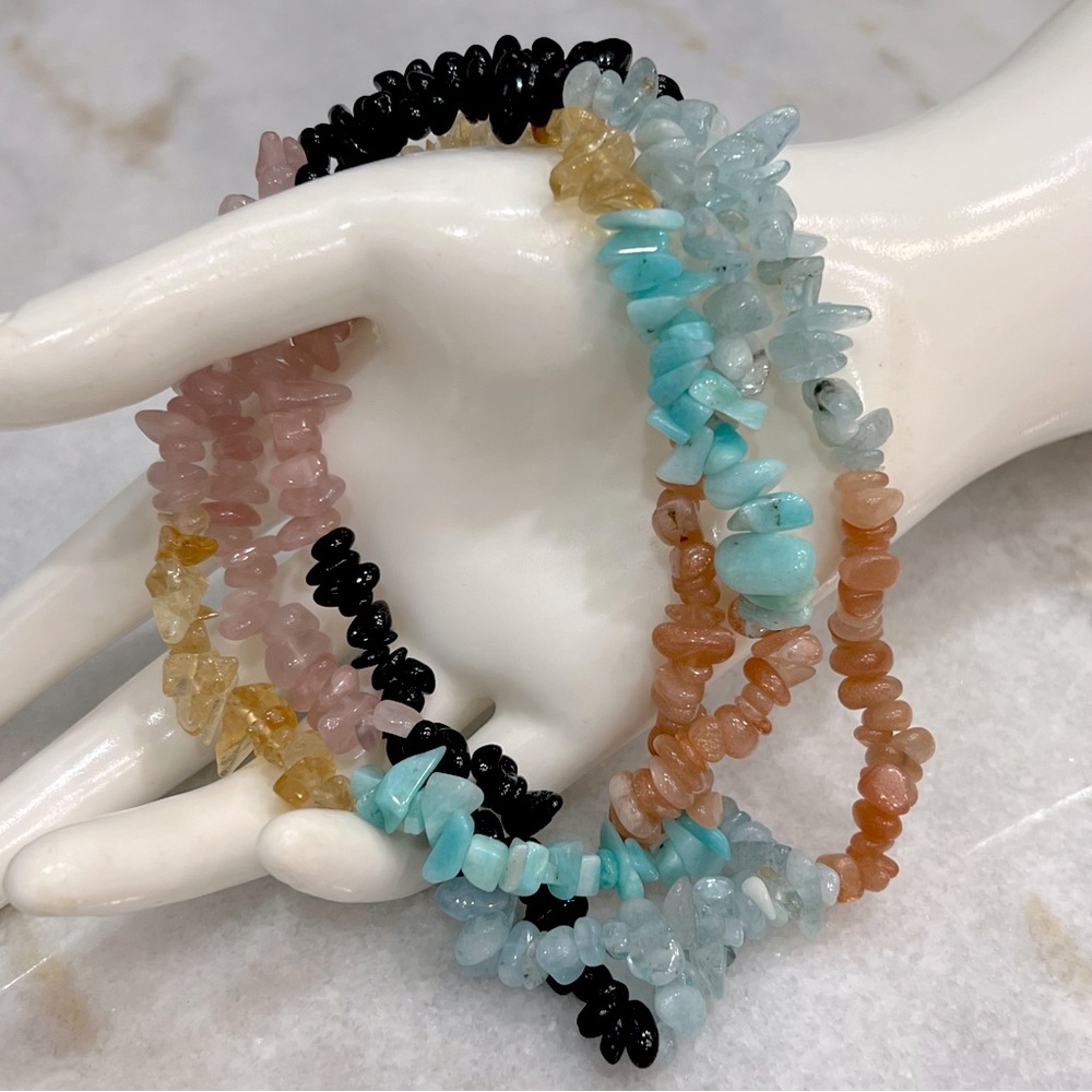 Multi Gemstone Chips Endless Block Necklace